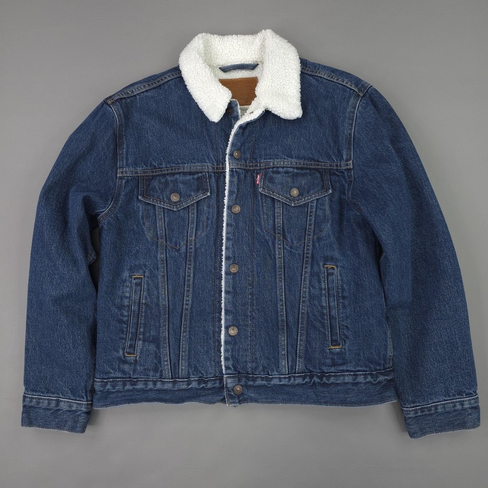 Levi's Trucker Jacket Mens Small Blue Sherpa Lined Denim Button Winter‎